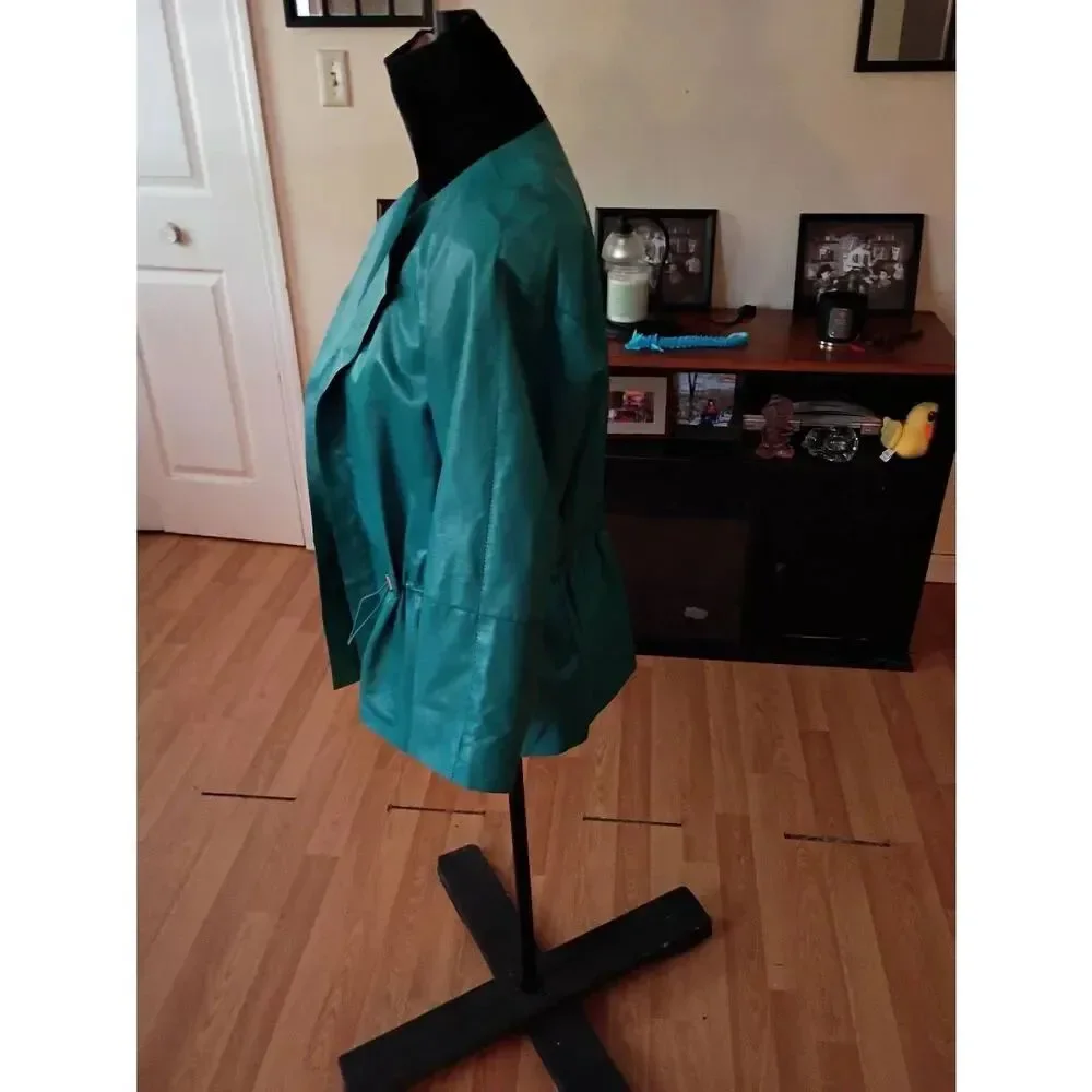 Medium Lafayette 148 New York Teal Lightweight Leather Jacket Leather 3/4 Sleeve